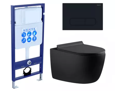Комплект 3 в 1 инсталляция Акватек Standart 50 + Унитаз подвесной Aquanet Cetus 287008 черный с кнопкой черной INS-0000012 + 287008 + KDI-0000017