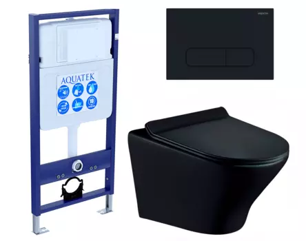 Комплект 3 в 1 инсталляция Акватек Standart 50 + Унитаз подвесной Esbano Aster ESUPASTEBM черный с кнопкой черной INS-0000012 + ESUPASTEBM + KDI-0000017