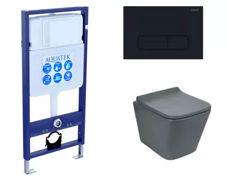 Комплект 3 в 1 инсталляция Акватек Standart 50 + Унитаз подвесной Weltwasser WW SK Gelbach 041 MT-GR серый с кнопкой черной INS-0000012 + 10000008263 + KDI-0000017