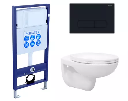 Комплект 3 в 1 инсталляция Акватек Standart 50 + Унитаз подвесной Enio Ekos EN0170571 с кнопкой черной INS-0000012 + EN0170571 + KDI-0000017