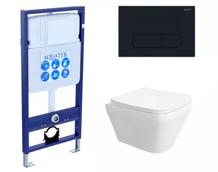 Комплект 3 в 1 инсталляция Акватек Standart 50 + Унитаз подвесной Enio Vicino EN9170544 с кнопкой черной INS-0000012 + EN9170544 + KDI-0000017