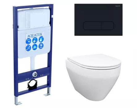 Комплект 3 в 1 инсталляция Акватек Standart 50 + Унитаз подвесной Enio Cono EN2870522 с кнопкой черной INS-0000012 + EN2870522 + KDI-0000017