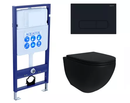 Комплект 3 в 1 инсталляция Акватек Standart 50 + Унитаз подвесной Enio Unico BL EN4105055 черный с кнопкой черной INS-0000012 + EN4105055 + KDI-0000017