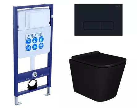 Комплект 3 в 1 инсталляция Акватек Standart 50 + Унитаз подвесной Enio Binario BL EN4180225 черный с кнопкой черной INS-0000012 + EN4180225 + KDI-0000017
