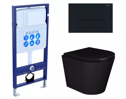 Комплект 3 в 1 инсталляция Акватек Standart 50 + Унитаз подвесной Enio Cento BL EN4280035 черный с кнопкой черной INS-0000012 + EN4280035 + KDI-0000017