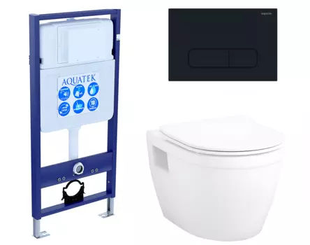 Комплект 3 в 1 инсталляция Акватек Standart 50 + Унитаз подвесной Enio Bolo EN8350034 с кнопкой черной INS-0000012 + EN8350034 + KDI-0000017