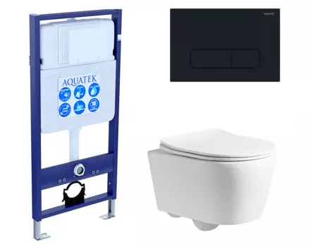 Комплект 3 в 1 инсталляция Акватек Standart 50 + Унитаз подвесной CeruttiSpa Sella PP 9738 с кнопкой черной INS-0000012 + 9738 + KDI-0000017