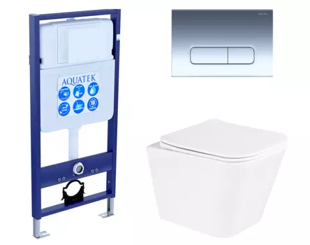 Комплект 3 в 1 инсталляция Акватек Standart 50 + Унитаз подвесной BelBagno Due с кнопкой хром INS-0000012 + BB3103CHR/SC + KDI-0000016