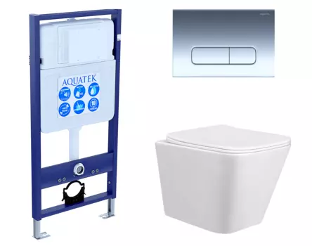 Комплект 3 в 1 инсталляция Акватек Standart 50 + Унитаз подвесной Taliente Correto CR25200 с кнопкой хром INS-0000012 + CR25200 + KDI-0000016