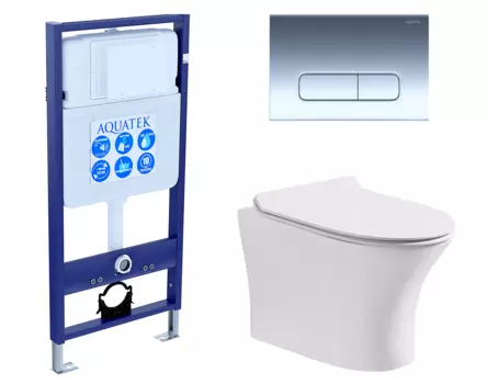 Комплект 3 в 1 инсталляция Акватек Standart 50 + Подвесной безободковый унитаз CeruttiSpa Bernina aria с кнопкой хром INS-0000012 + 7191 + KDI-0000016