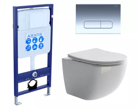 Комплект 3 в 1 инсталляция Акватек Standart 50 + Унитаз подвесной Ceramica Nova Forma CN3009 с кнопкой хром INS-0000012 + CN3009 + KDI-0000016