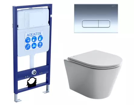 Комплект 3 в 1 инсталляция Акватек Standart 50 + Унитаз подвесной Ceramica Nova Forma CN3011 с кнопкой хром INS-0000012 + CN3011 + KDI-0000016