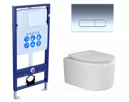 Комплект 3 в 1 инсталляция Акватек Standart 50 + Унитаз подвесной Ceramica Nova Moments CN3003 с кнопкой хром INS-0000012 + CN3003 + KDI-0000016