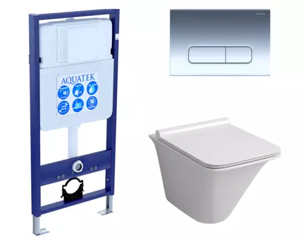 Комплект 3 в 1 инсталляция Акватек Standart 50 + Унитаз подвесной Grossman GR-4413S с кнопкой хром INS-0000012 + GR-4413S + KDI-0000016