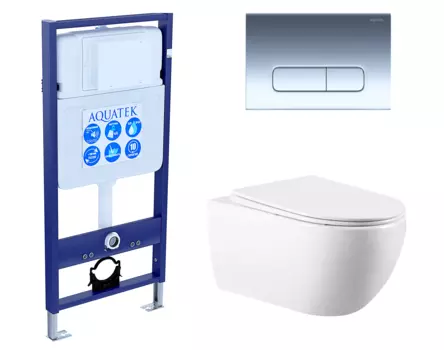 Комплект 3 в 1 инсталляция Акватек Standart 50 + Унитаз подвесной Vincea Evo VT1-34 с кнопкой хром INS-0000012 + VT1-34 + KDI-0000016