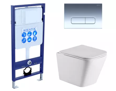 Комплект 3 в 1 инсталляция Акватек Standart 50 + Подвесной унитаз WeltWasser Gelbach 043 GL-WT с кнопкой хром INS-0000012 + 10000011749 + KDI-0000016