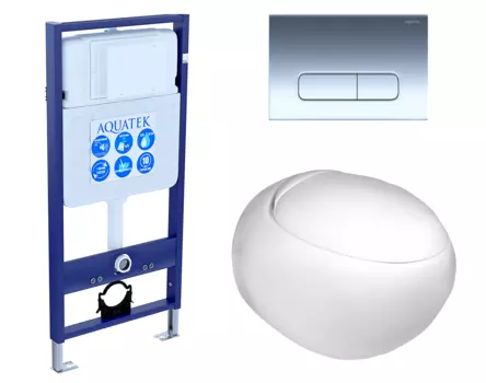 Комплект 3 в 1 инсталляция Акватек Standart 50 + Подвесной унитаз WeltWasser Jeckenbach с кнопкой хром INS-0000012 + 10000003809 + KDI-0000016