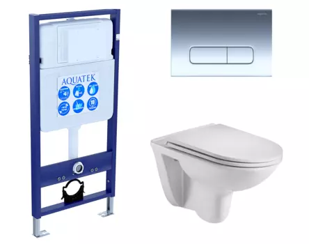 Комплект 3 в 1 инсталляция Акватек Standart 50 + Подвесной унитаз WeltWasser Baarbach 004 GL-WT с кнопкой хром INS-0000012 + 10000003811 + KDI-0000016