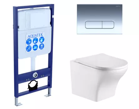 Комплект 3 в 1 инсталляция Акватек Standart 50 + Подвесной унитаз WeltWasser Odenbach 004 GL-WT с кнопкой хром INS-0000012 + 10000003704 + KDI-0000016