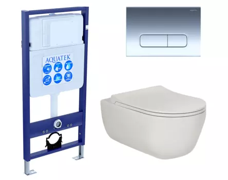 Комплект 3 в 1 инсталляция Акватек Standart 50 + Унитаз подвесной Berges Wasserhaus Ego XL 082118 с кнопкой хром INS-0000012 + 082118 + KDI-0000016