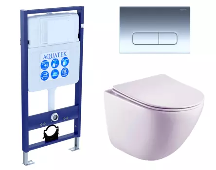 Комплект 3 в 1 инсталляция Акватек Standart 50 + Унитаз подвесной Esbano Lotus ESUPLOTUW с кнопкой хром INS-0000012 + ESUPLOTUW + KDI-0000016