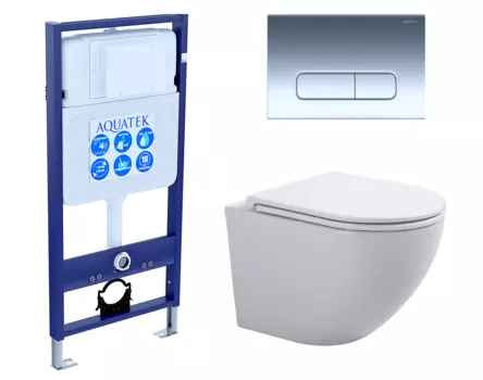 Комплект 3 в 1 инсталляция Акватек Standart 50 + Подвесной унитаз SinteSi EVI с кнопкой хром INS-0000012 + SIN-TS-EVI-151 + KDI-0000016