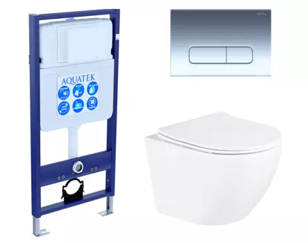 Комплект 3 в 1 инсталляция Акватек Standart 50 + Унитаз подвесной BelBagno Uno BB3105CHR/SC с кнопкой хром INS-0000012 + BB3105CHR/SC + KDI-0000016