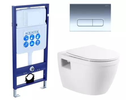 Комплект 3 в 1 инсталляция Акватек Standart 50 + Унитаз подвесной BelBagno Loto BB070CHR/SC с кнопкой хром INS-0000012 + BB070CHR/SC + KDI-0000016