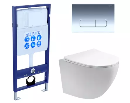 Комплект 3 в 1 инсталляция Акватек Standart 50 + Унитаз подвесной Акватек Европа AQ1900-00 с кнопкой хром INS-0000012 + AQ1900-00 + KDI-0000016