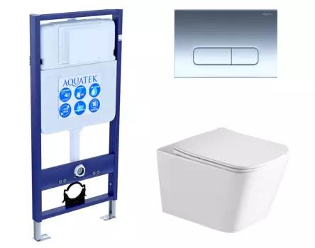 Комплект 3 в 1 инсталляция Акватек Standart 50 + Унитаз подвесной SantiLine SL-5007 с кнопкой хром INS-0000012 + SL-5007 + KDI-0000016