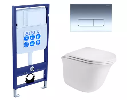 Комплект 3 в 1 инсталляция Акватек Standart 50 + Подвесной унитаз WeltWasser Telbach 004 GL-WT с кнопкой хром INS-0000012 + 10000003668 + KDI-0000016