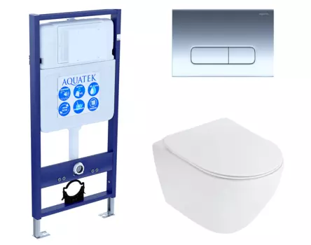 Комплект 3 в 1 инсталляция Акватек Standart 50 + Унитаз подвесной Cezares Stylus CZR-513-TH-R с кнопкой хром INS-0000012 + CZR-513-TH-R + CZR-2011-SC + KDI-0000016