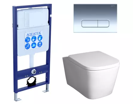 Комплект 3 в 1 инсталляция Акватек Standart 50 + Унитаз подвесной BelBagno Albano BB120CHR с кнопкой хром INS-0000012 + BB120CHR + BB120SC + KDI-0000016