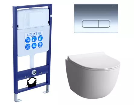 Комплект 3 в 1 инсталляция Акватек Standart 50 + Унитаз подвесной VitrA Sento 7748В003-0075 с кнопкой хром INS-0000012 + 7748B003-0075 + 130-003-009 + KDI-0000016