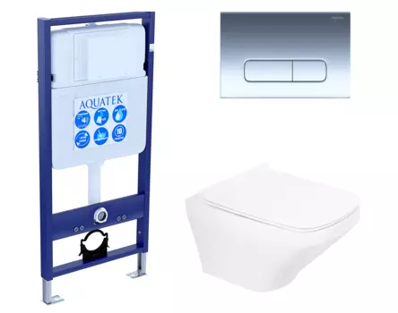 Комплект 3 в 1 инсталляция Акватек Standart 50 + Унитаз подвесной BelBagno Sela BB3201CHR с кнопкой хром INS-0000012 + BB3201CHR + BB3201SC + KDI-0000016