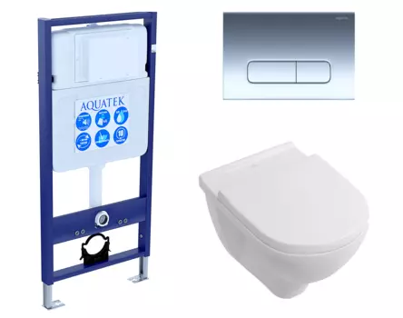 Комплект 3 в 1 инсталляция Акватек Standart 50 + Унитаз подвесной Villeroy & Boch O Novo Directflush с кнопкой хром INS-0000012 + 5660HR01 + KDI-0000016