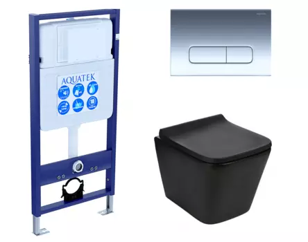 Комплект 3 в 1 инсталляция Акватек Standart 50 + Подвесной унитаз WeltWasser Gelbach 041 MT-BL черный с кнопкой хром INS-0000012 + 10000008262 + KDI-0000016