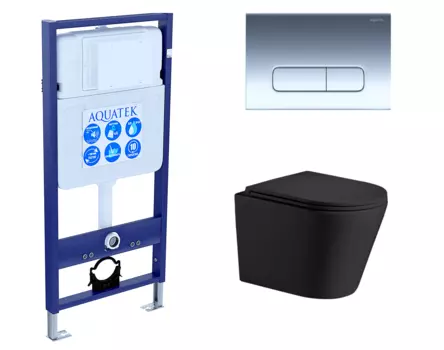 Комплект 3 в 1 инсталляция Акватек Standart 50 + Подвесной унитаз WeltWasser Salzbach 043 MT-BL черный с кнопкой хром INS-0000012 + 10000008258 + KDI-0000016