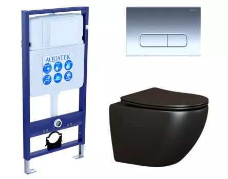 Комплект 3 в 1 инсталляция Акватек Standart 50 + Унитаз подвесной Ceramica Nova Metropol CN4002MB черный с кнопкой хром INS-0000012 + CN4002MB + KDI-0000016