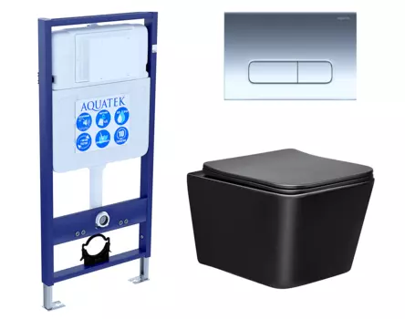 Комплект 3 в 1 инсталляция Акватек Standart 50 + Унитаз Vincea Q-Line VT1-12MB черный с кнопкой хром INS-0000012 + VT1-12MB + KDI-0000016