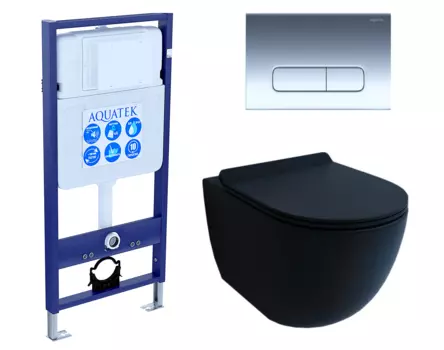 Комплект 3 в 1 инсталляция Акватек Standart 50 + Унитаз подвесной Esbano Garcia черный с кнопкой хром INS-0000012 + ESUPGARCBM + KDI-0000016