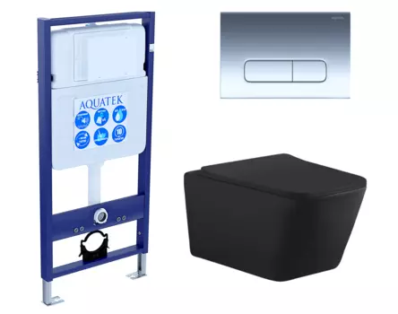 Комплект 3 в 1 инсталляция Акватек Standart 50 + Унитаз подвесной Aquanet Tavr-W BW 287011 черный с кнопкой хром INS-0000012 + 287011 + KDI-0000016