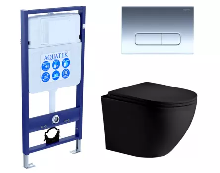 Комплект 3 в 1 инсталляция Акватек Standart 50 + Унитаз подвесной Weltwasser WW Merzbach 043 MT-BL черный с кнопкой хром INS-0000012 + 10000008255 + KDI-0000016