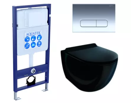 Комплект 3 в 1 инсталляция Акватек Standart 50 + Унитаз подвесной Esbano Garcia ESUPGARCB чёрный с кнопкой хром INS-0000012 + ESUPGARCB + KDI-0000016