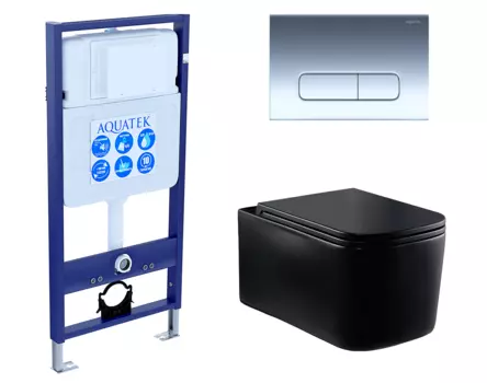 Комплект 3 в 1 инсталляция Акватек Standart 50 + Унитаз Vincea Ultra Rimless VT1-32MB черный с кнопкой хром INS-0000012 + VT1-32MB + KDI-0000016