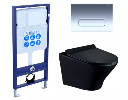 Комплект 3 в 1 инсталляция Акватек Standart 50 + Унитаз подвесной Esbano Aster ESUPASTEBM черный с кнопкой хром INS-0000012 + ESUPASTEBM + KDI-0000016