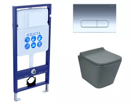Комплект 3 в 1 инсталляция Акватек Standart 50 + Унитаз подвесной Weltwasser WW SK Gelbach 041 MT-GR серый с кнопкой хром INS-0000012 + 10000008263 + KDI-0000016