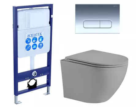 Комплект 3 в 1 инсталляция Акватек Standart 50 + Унитаз подвесной Weltwasser WW Merzbach 043 MT-GR серый с кнопкой хром INS-0000012 + 10000003708 + KDI-0000016