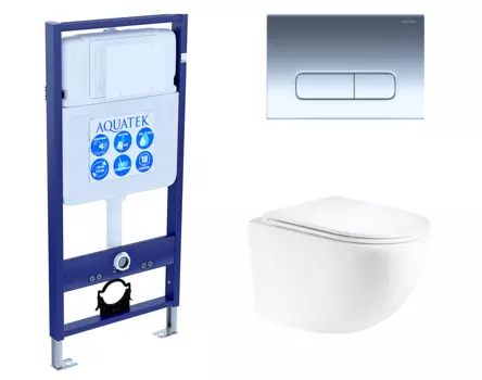 Комплект 3 в 1 инсталляция Акватек Standart 50 + Унитаз подвесной Enio Unico EN3103895 с кнопкой хром INS-0000012 + EN3103895 + KDI-0000016