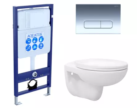 Комплект 3 в 1 инсталляция Акватек Standart 50 + Унитаз подвесной Enio Ekos EN0170571 с кнопкой хром INS-0000012 + EN0170571 + KDI-0000016